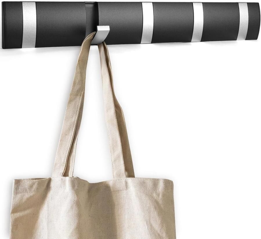 Flintronic 5 kapstokhaken moderne ruimtebesparende opvouwbare kapstok wandkapstok wandhaken zelfklevend & schroeven kapstokrail voor jassen sjaals handtassen