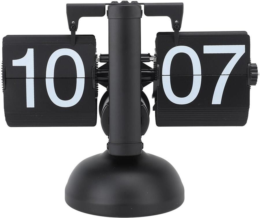 Flip Clock Stijl Kamer 24 Uur Retro Huis voor Mechanische Pagina Draaiklok Eén Voet Flip Klok Groot Aantal Bureau Plankklokken (Helemaal zwart)