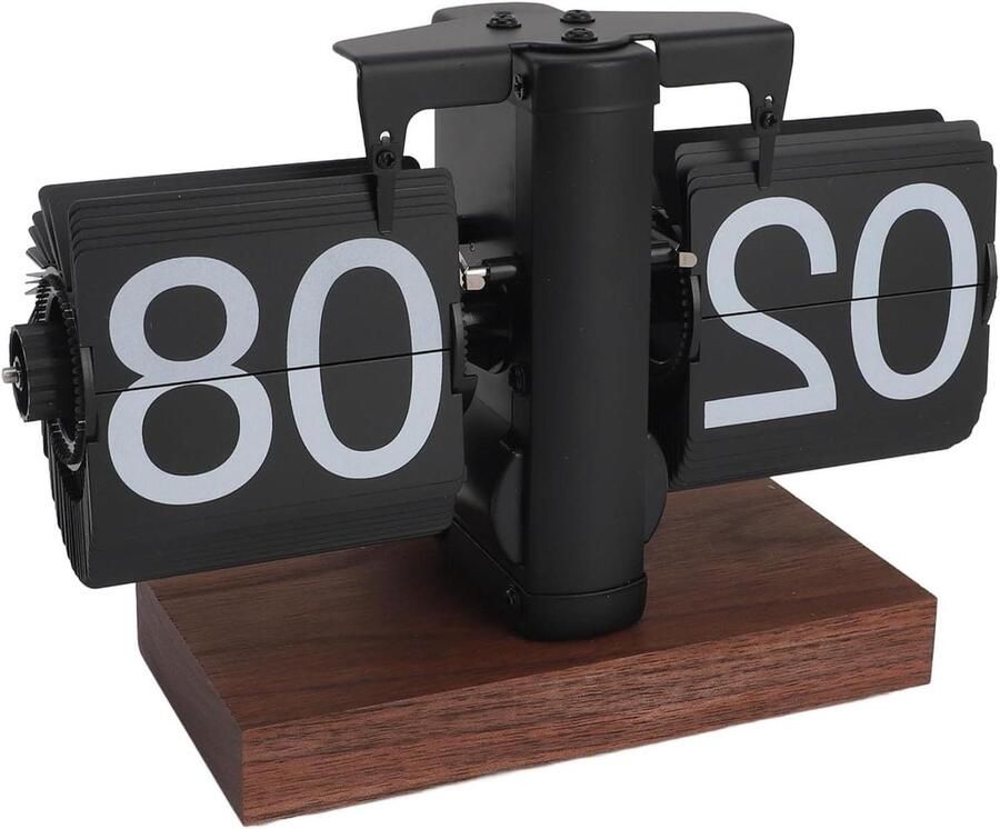 Flip Digitale Tafelklok met Retro Design en Zwarte Walnoot Basis Creatieve 24-uurs Flip Klok met Mechanische Auto Flip Functie Groot Aantal Kaarten Flip Bureauklok voor op het Bureau