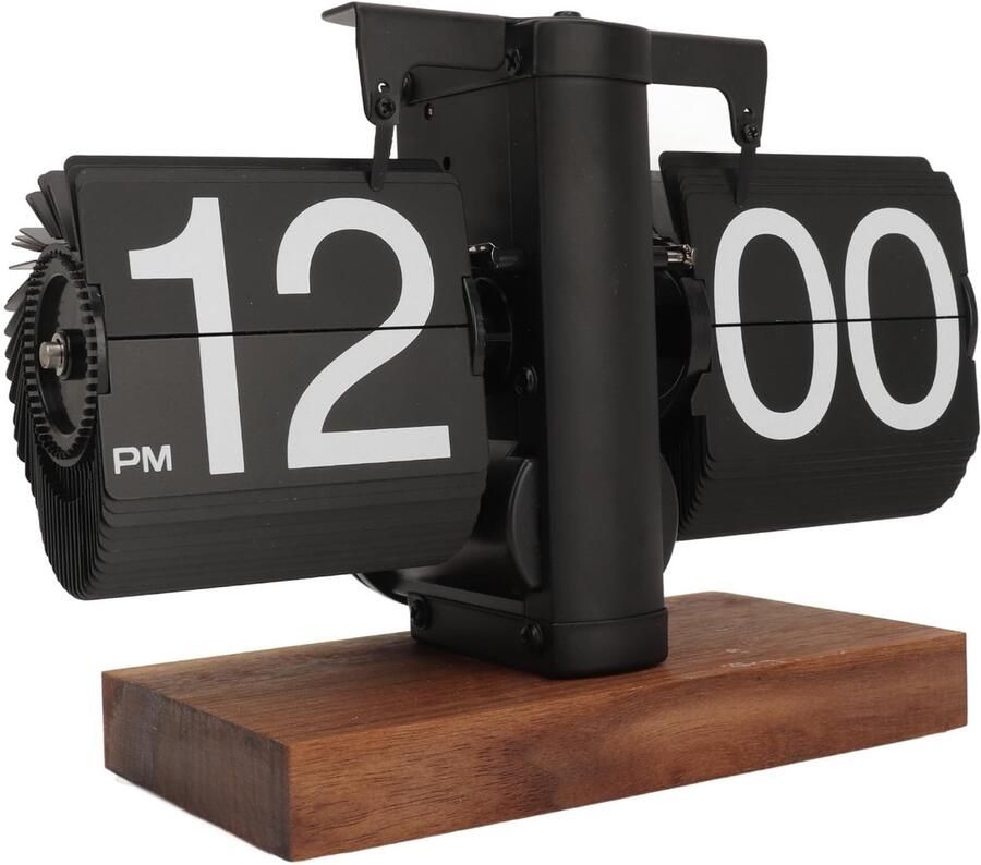 Flip klok retro digitale wandklok batterij aangedreven tafelklok grote cijfers veilige basis creatieve flip klok bureau klok voor thuis kantoor school hotel café (zwart)
