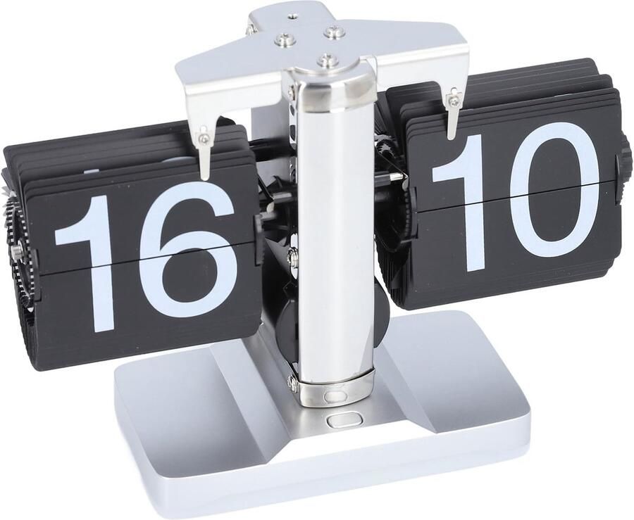 Flip Klok Vintage Bureauklok Retro Flip Down Klok Flip Bureau Plank Klok Klassiek Mechanisch Digitaal Display Batterij Aangedreven Flip Digitale Klok (Roestvrij Staal Zwart Blad)