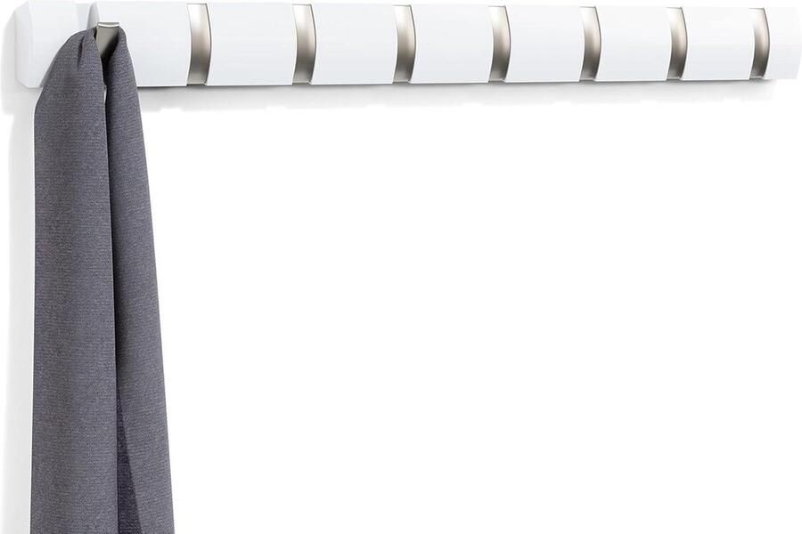 Flip Wall Coat Rack with 8 Hooks White Wood Finish Modern Design halmeubel met kapstok