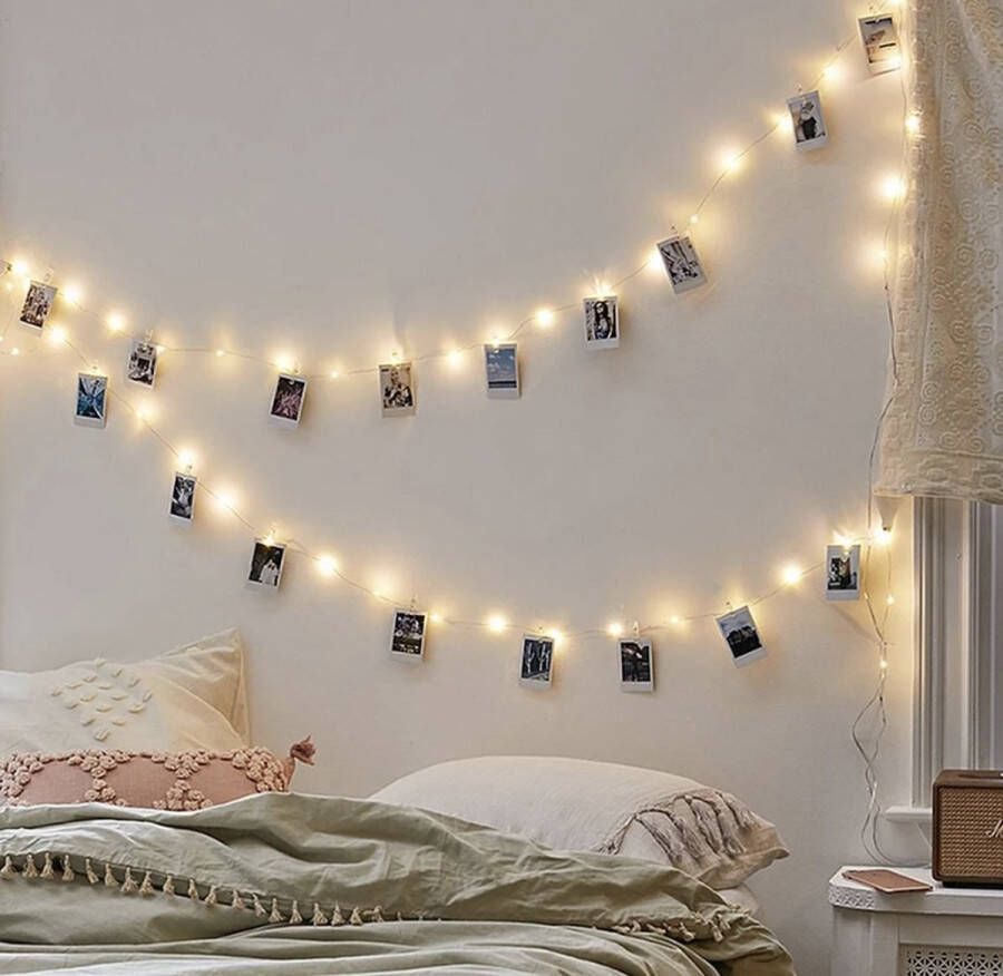 Flipx Foto Lichtslinger 5 LEDS Clips 1 Meter Warm Wit lichtslinger lichtsnoer Decoreren Foto's Ophangen valentijn Feest fotolijst cadeau lamp creatief decoratie woonkamer slaapkamer kamer decoratieve accessoires