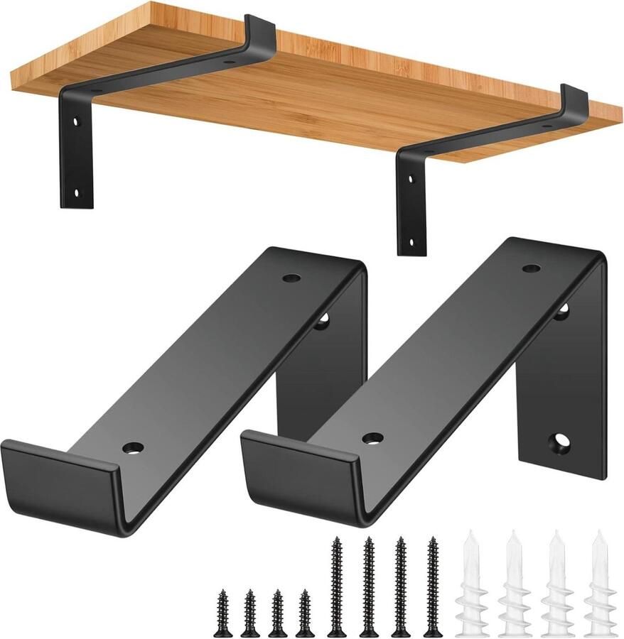 Floating Wall Shelf Brackets 2pcs 18cm 7.1inch Black Metal Rugged Corner Wall Mount Bracket