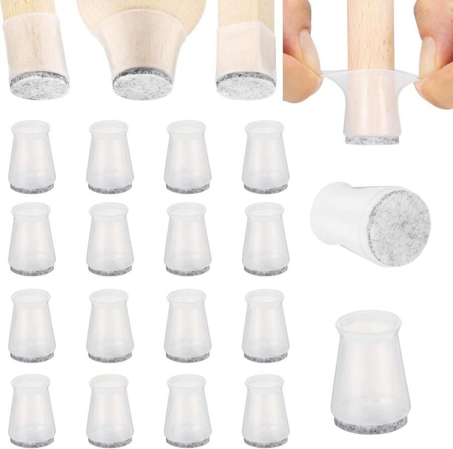 Floor Protectors 2.5cm x 16pcs Clear Chair Leg Felt Silicone Pads for Hardwood Floors Rubber Caps for Chairs