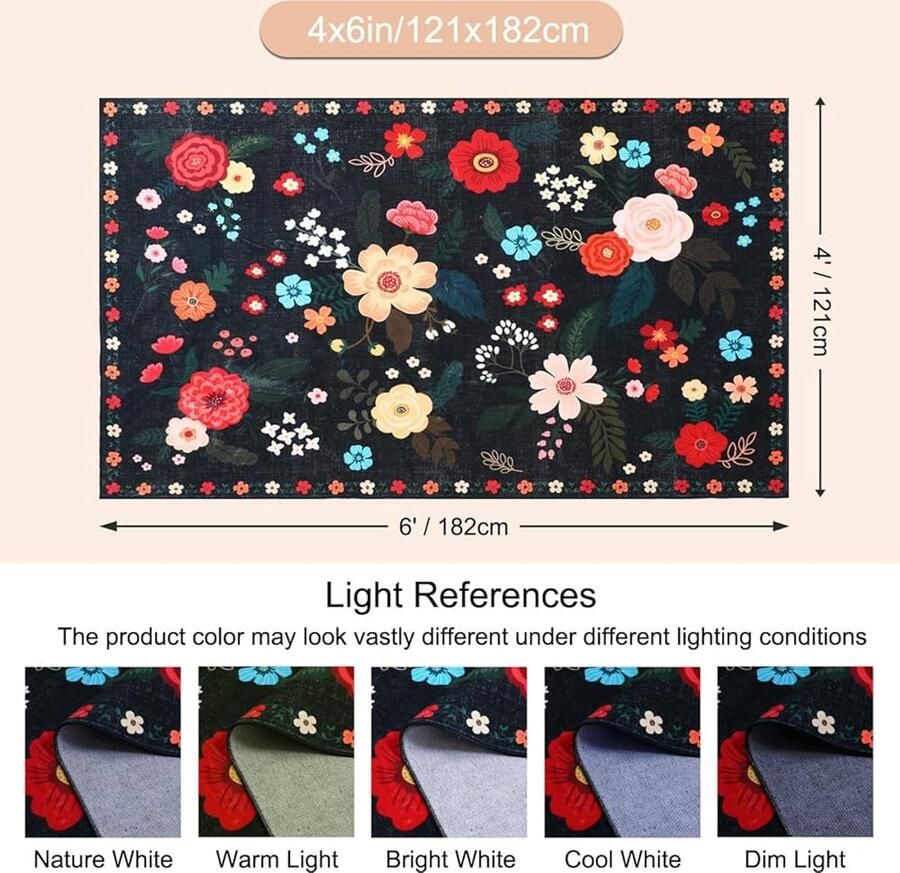 Floral Design Vloerkleed Wasbaar Antislip 4x6