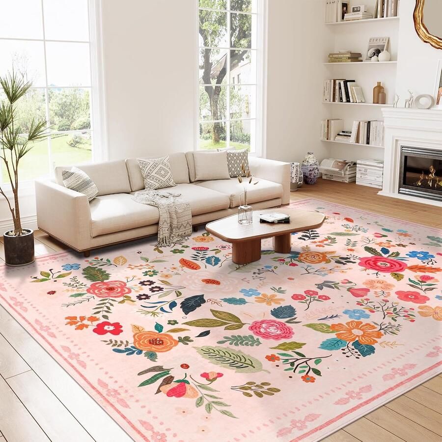 Floral Vloerkleed vintage bloemen patroon 160 x 230 cm roze