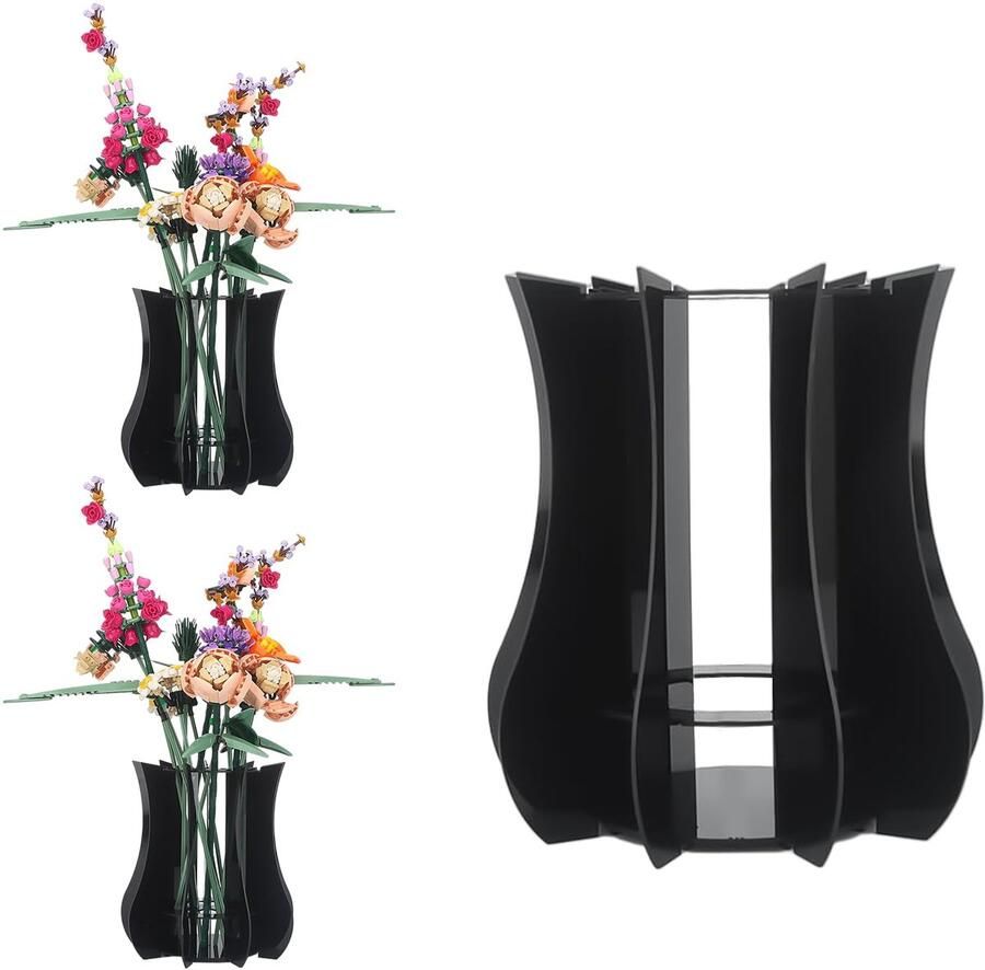 FloralGrace 1-delige puzzelvaas voor bloemenhouder acryl vaasstandaard geschikt voor botanische collectie orchideeën-tulpenboeketset vaas voor tafels (zwart)