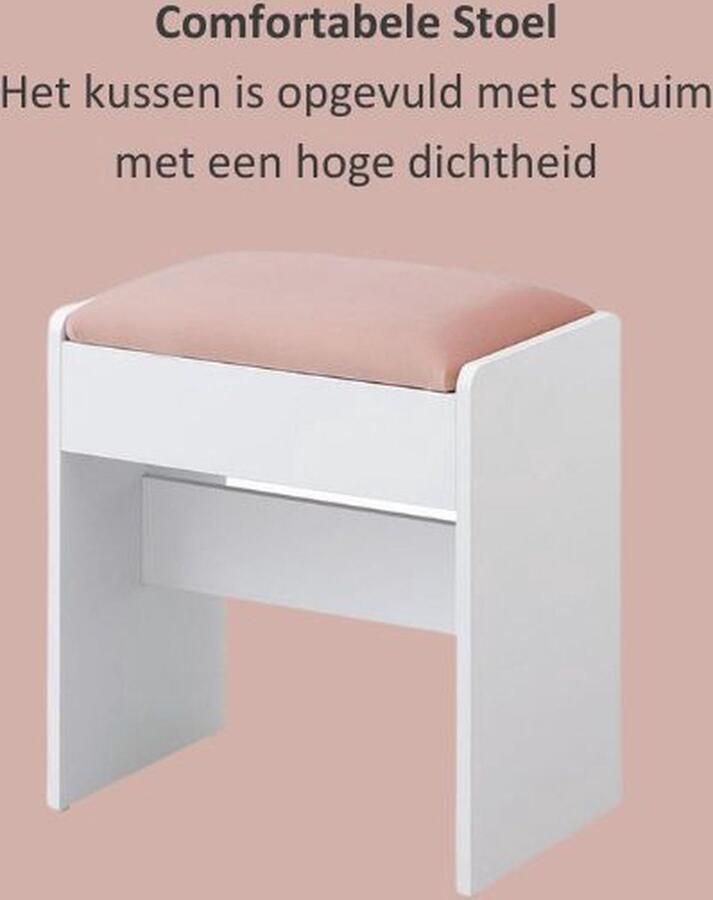 Florida Kaptafel Kruk Gewatteerde Fluwelen Make-up Krukje stoel met Antislip Voetkussentjes Wit roze