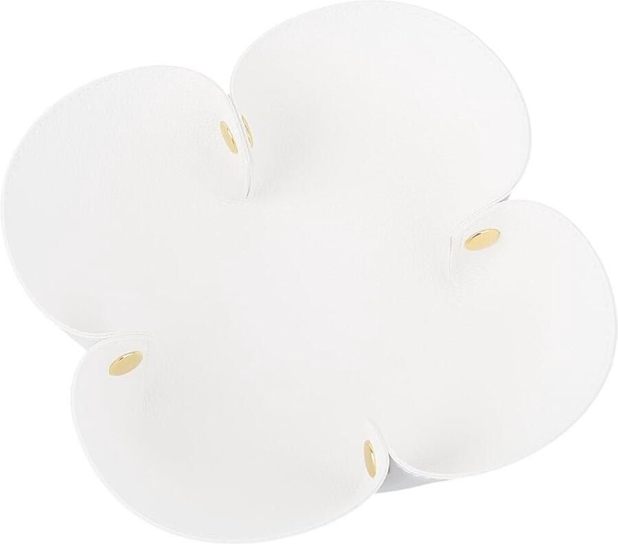 Flower Valet Tray PU Leather Jewelry Drawer White Foldable Portable Desk Bedside Small Craft Storage Basket Organizer Dish for Ring Necklace Pendant Jewelry Key Watch Holder 25 x 25 cm