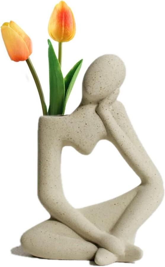 Flower Vase Fun Cool Ceramic Unique Vases for Flowers Modern Unique Small Vases for Decor Funky Home Fireplace Bedroom Kitchen Living Room Centerpieces Wedding Desk Birthday Beige