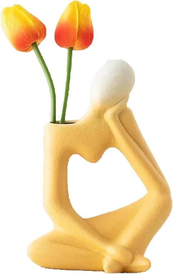 Ceramic Flower Vase Fun Cool Unique Modern Small Vases for Flowers Decor Yellow Funky Home Decor Centerpieces Birthday Wedding Desk