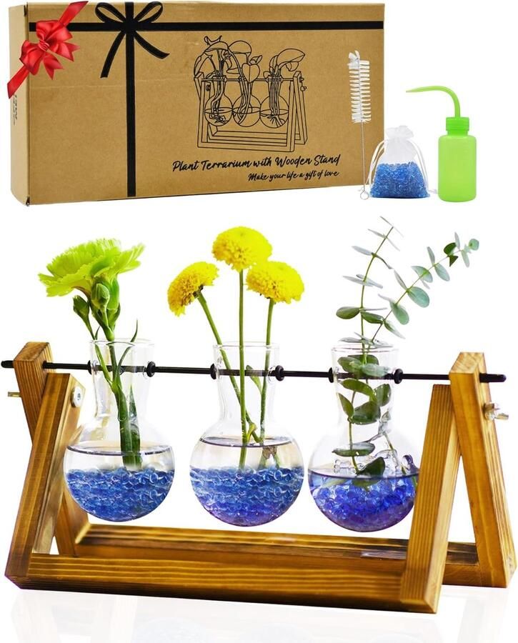 Flower vase terrarium planten met standaard houten fles kleine glazen vazen grappige cadeaus voor vrouwen moeder decoratie woonkamer tafel decoratie hydroponics vaas hydroponische planten