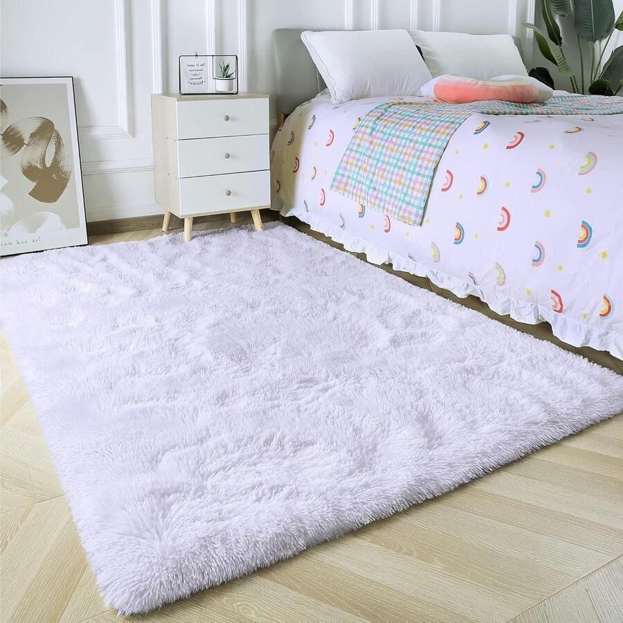 Pluizig tapijt voor de woonkamer Grote maat Modern Meisje Zacht en pluizig Slaapkamer Zuiver wit 80 x 150 cm