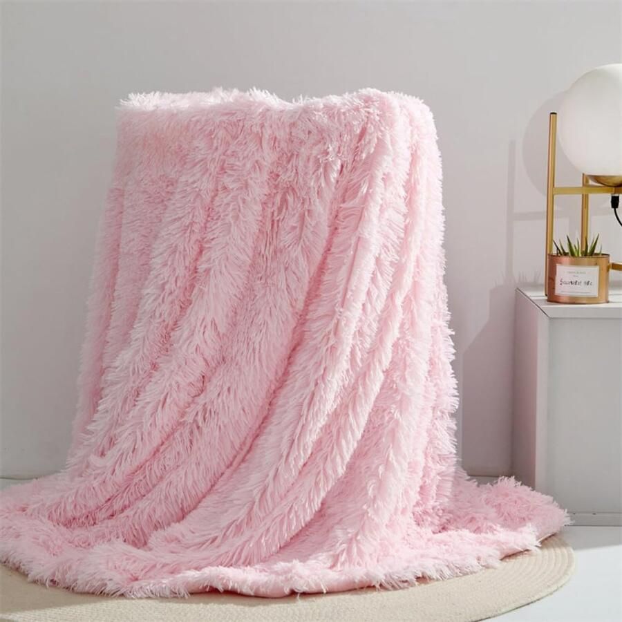 Freyamy Fluffy Langharige Microvezel Imitatiebont Deken 80x120cm Lichtgroene Flanellen Deken Imitatiebont Deken Omkeerbare Bont Deken Warme Bank Deken TV Deken Airconditioning Deken Pluche Bedsprei