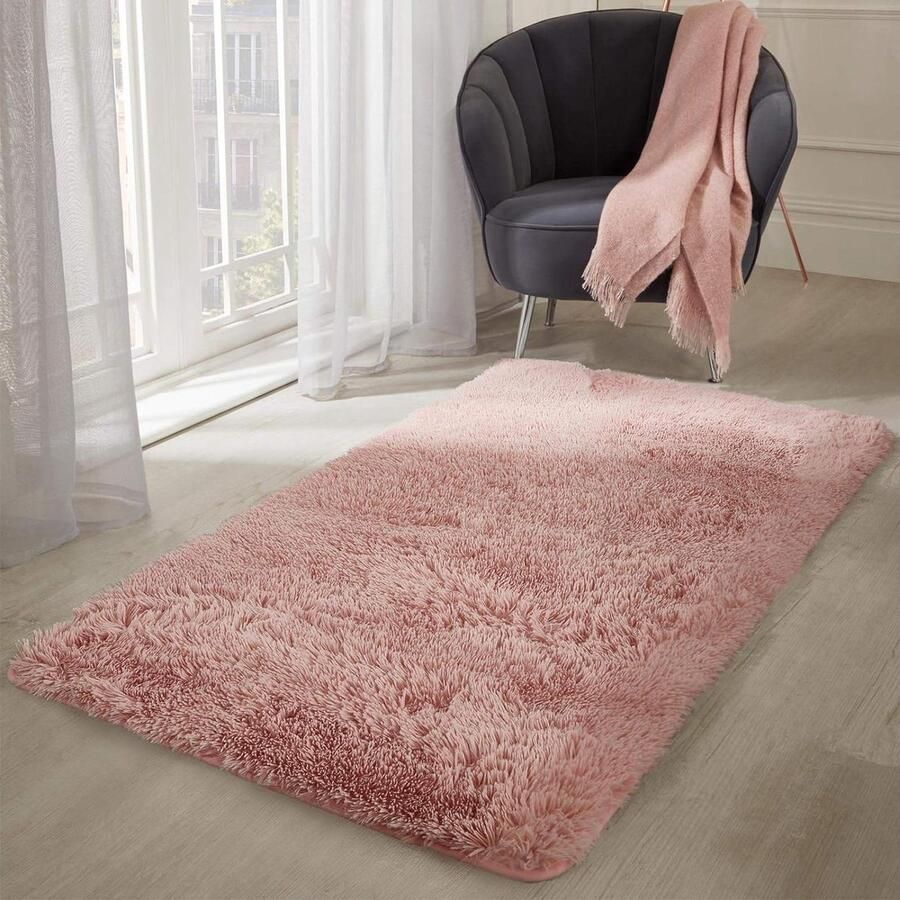 Fluffy Slaapkamer Tapijt Grote Antislip Shaggy Vloermat Blush Pink 160x230cm (5'5.1 cm x 7'15.2 cm ft)