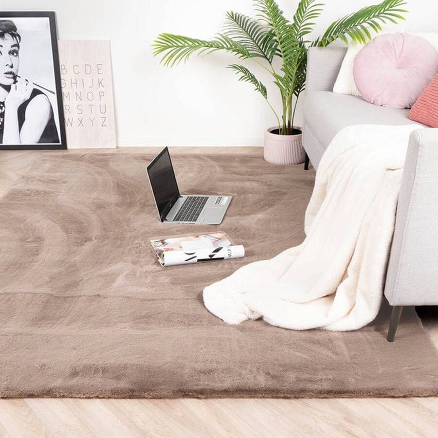 Feminine FLUFFY Vloerkleed-Taupe-Superzachte Tapijt- -Taupe- Superzachte Vloerkleed 160X230 TAUPE