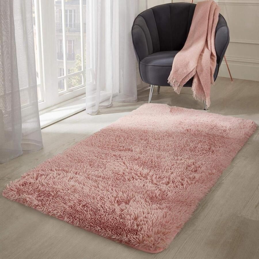 Fluffy Tapijt voor Slaapkamer Grote Anti-Slip Tapijt Shaggy Niet-geharde Super Soft Faux Fur Blush Pink 160x230cm Sienna