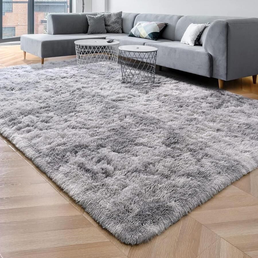 Fluffy vloerkleed modern en zacht 1 stuk grijs-wit 200 x 300 cm