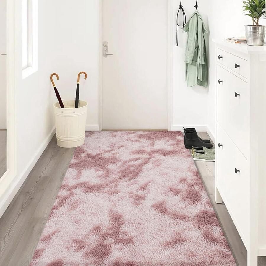 Fluffy Zachte Tapijten voor Woonkamer en Slaapkamer Wasbare Tie-dye Roze Vloerkleed 80cm×160cm