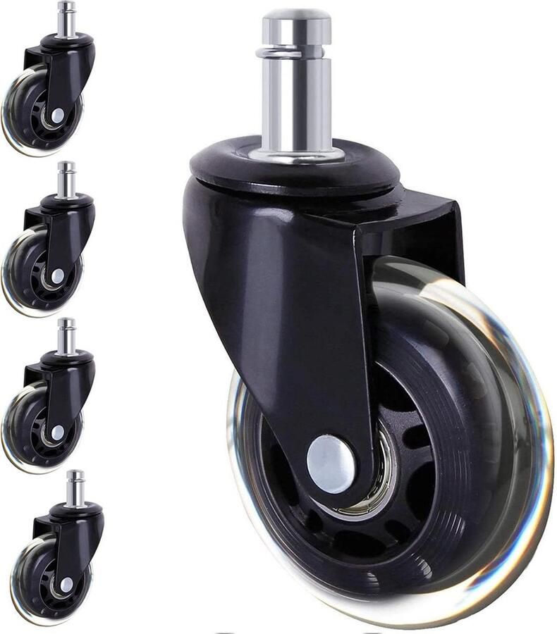 Fluisterstil bureaustoelwielen premium harde vloeren 5 stuks (11 mm x 22 mm)