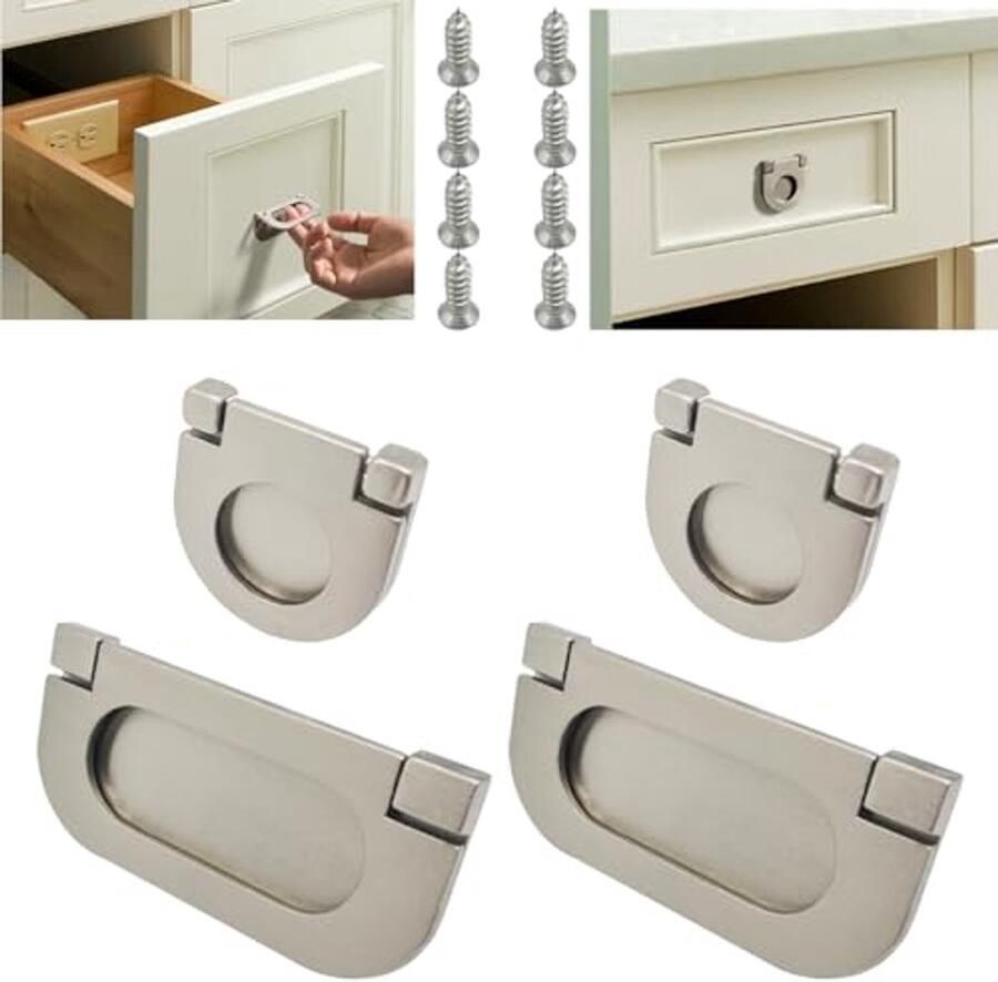 Flush Ring Pull Handvat 4 Stuks Onzichtbare Deurknop 35mm & 75mm voor Kast en Lade