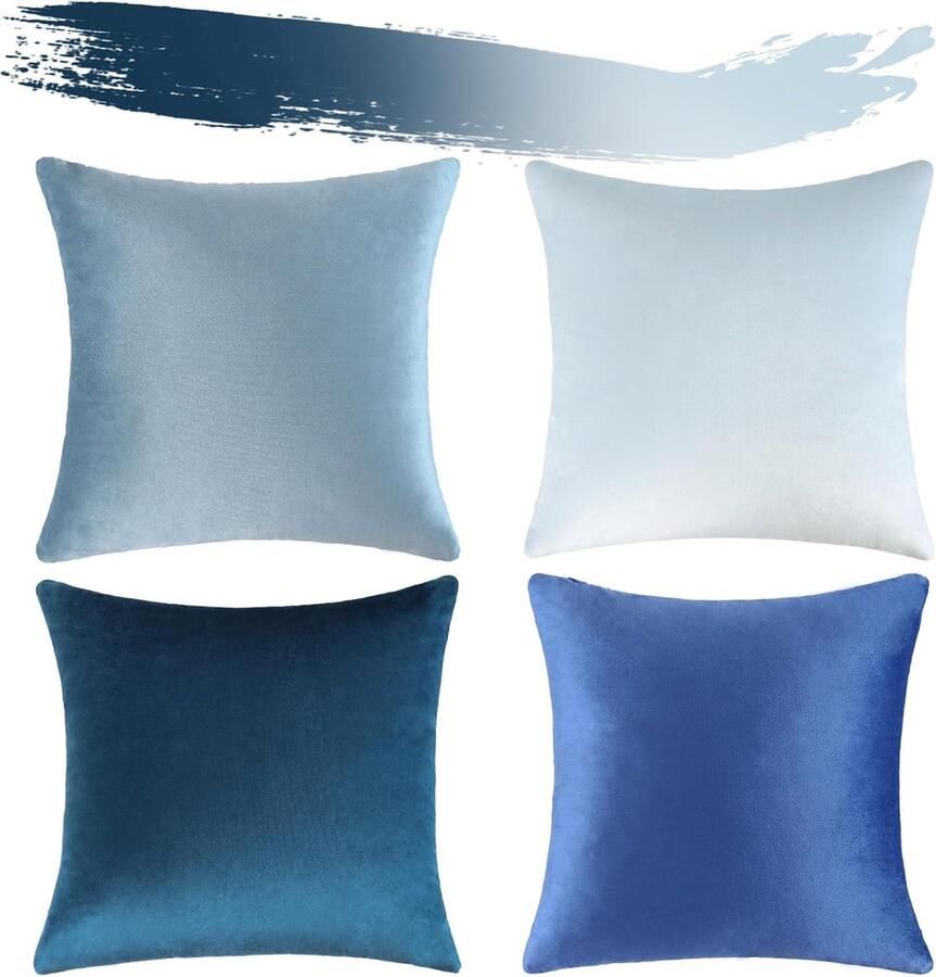 Fluweel Boho Kussenslopen Set van 4 Met Franje Rand Zacht Decoratief Kussenhoesje Voor Bank Slaapkamer Kussenomslag 50x50 cm Blauw