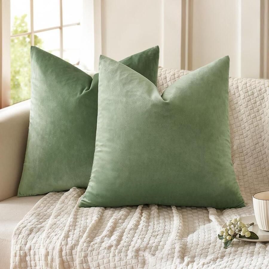 Fluweel Decoratief Kussenhoezen Set Superglad Zacht Woondecoratie Woonkamer Slaapkamer Bank 2 Stuks 50 x 50 cm Bonengroen