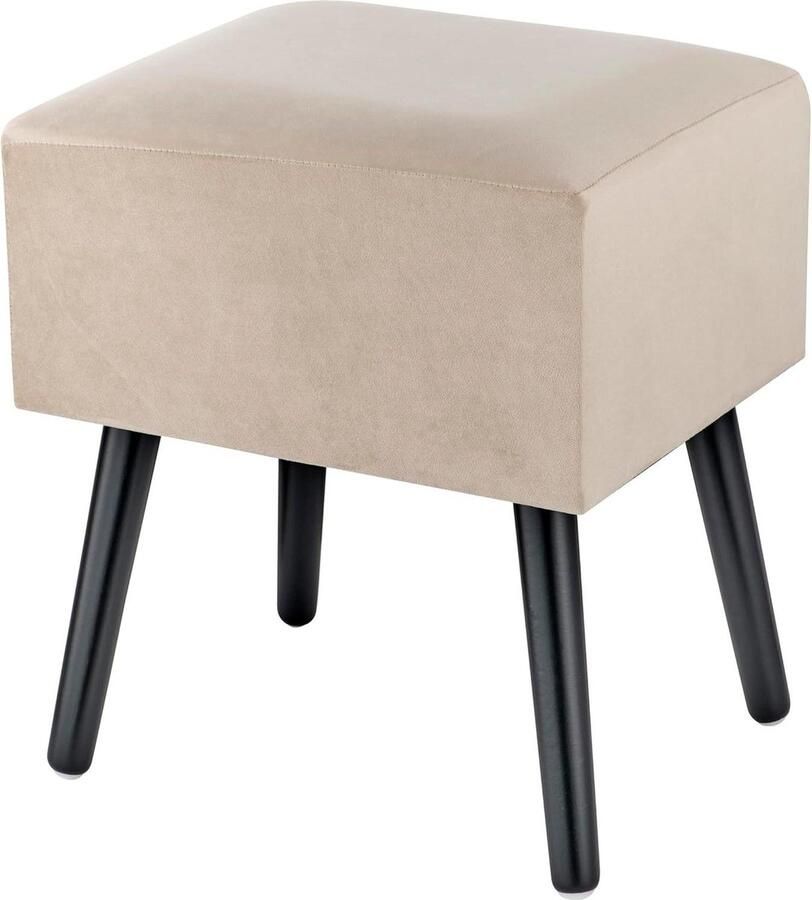 Fluweel gevoerde zitzak voetenbank met houten poten 40 x 33 x 46 cm beige