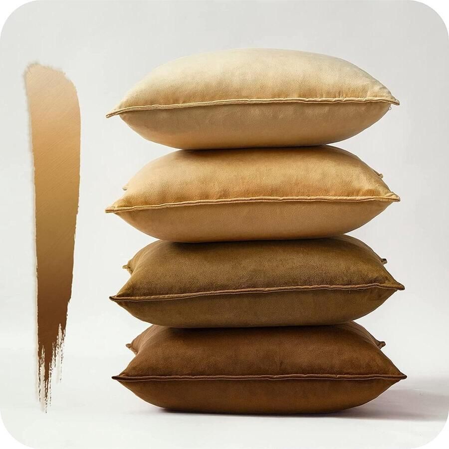 Fluweel Kussensloop Set van 4 stuks 45 x 45 cm Bruin Kleurverloop Bankkussen Decoratief Kussen Overtrek voor Bank Slaapkamer Woonkamer Kinderkamer Zacht Materiaal Hoge Kwaliteit