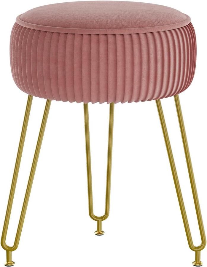 Fluwelen Ronde Kruk Make-upkruk Zijtafel Roze Goudkleurige Stalen poten