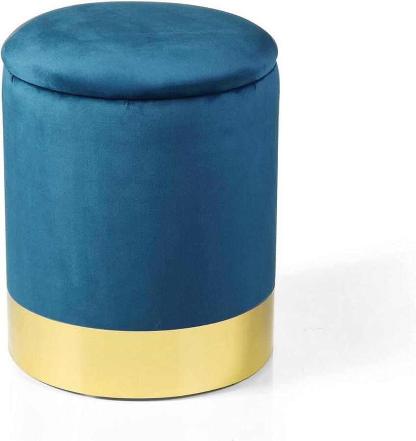 Fluweel voetensteun zitzak met gouden sokkel 31 x 31 x 39 cm blauw