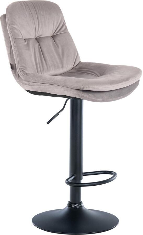 Clp Laurel Barkruk met rugleuning in hoogte verstelbaar met voetensteun velvet fluweel Metaal mat zwart grijs