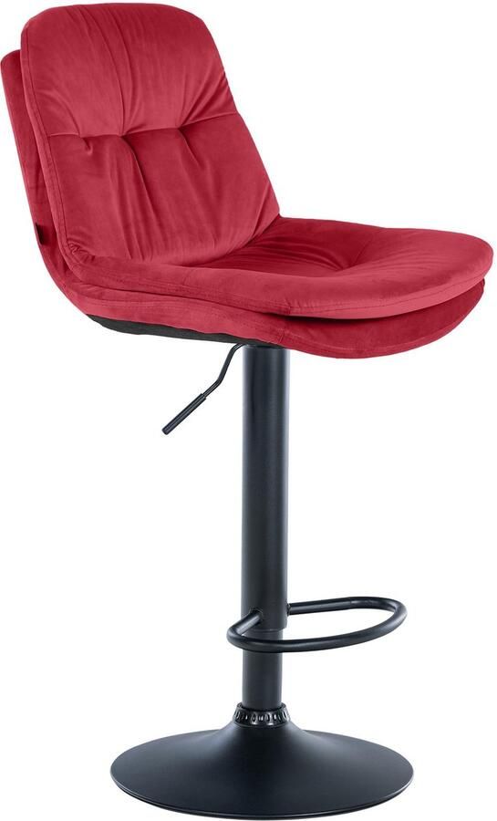Clp Laurel Barkruk met rugleuning in hoogte verstelbaar met voetensteun velvet fluweel Metaal mat zwart rood