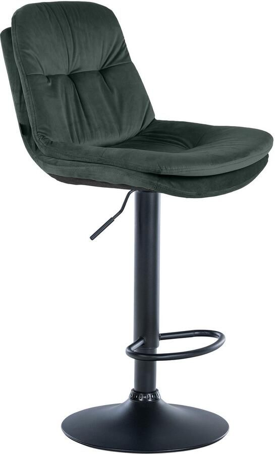 Clp Laurel Barkruk met rugleuning in hoogte verstelbaar met voetensteun velvet fluweel Metaal mat zwart donkergroen