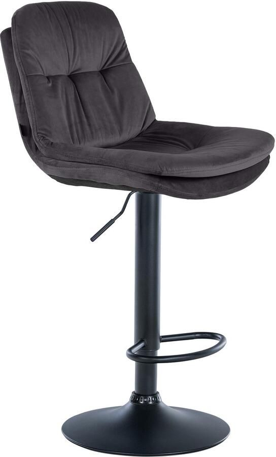 Clp Laurel Barkruk met rugleuning in hoogte verstelbaar met voetensteun velvet fluweel Metaal mat zwart