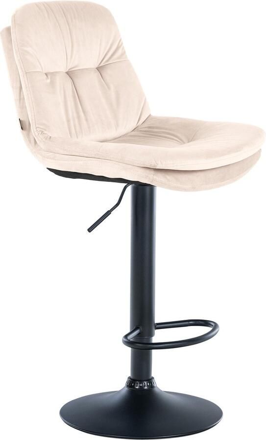 Clp Laurel Barkruk met rugleuning in hoogte verstelbaar met voetensteun velvet fluweel Metaal mat zwart creme