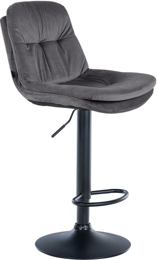 Clp Laurel Barkruk met rugleuning in hoogte verstelbaar met voetensteun velvet fluweel Metaal mat zwart donkergrijs