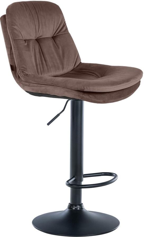 Clp Laurel Barkruk met rugleuning in hoogte verstelbaar met voetensteun velvet fluweel Metaal mat zwart bruin
