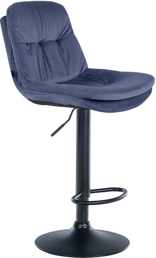 Clp Laurel Barkruk met rugleuning in hoogte verstelbaar met voetensteun velvet fluweel Metaal mat zwart blauw