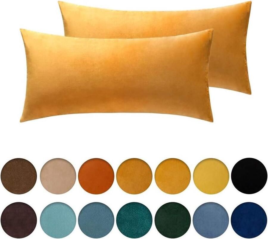 Fluweelzachte decoratieve kussenhoezen voor woonkamer bank slaapkamer met onzichtbare rits rechthoekig 40 x 80 cm 2 stuks goud Set van 2 luxe kussenhoezen kussenbeschermer