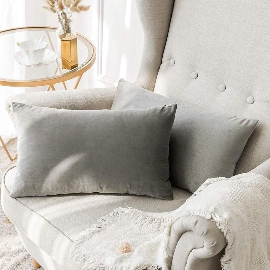 Fluweelzachte decoratieve kussenhoezen woonkamer bank slaapkamer onzichtbare rits rechthoekig 40 x 60 cm 2 stuks grijs kussenhoes 60x60