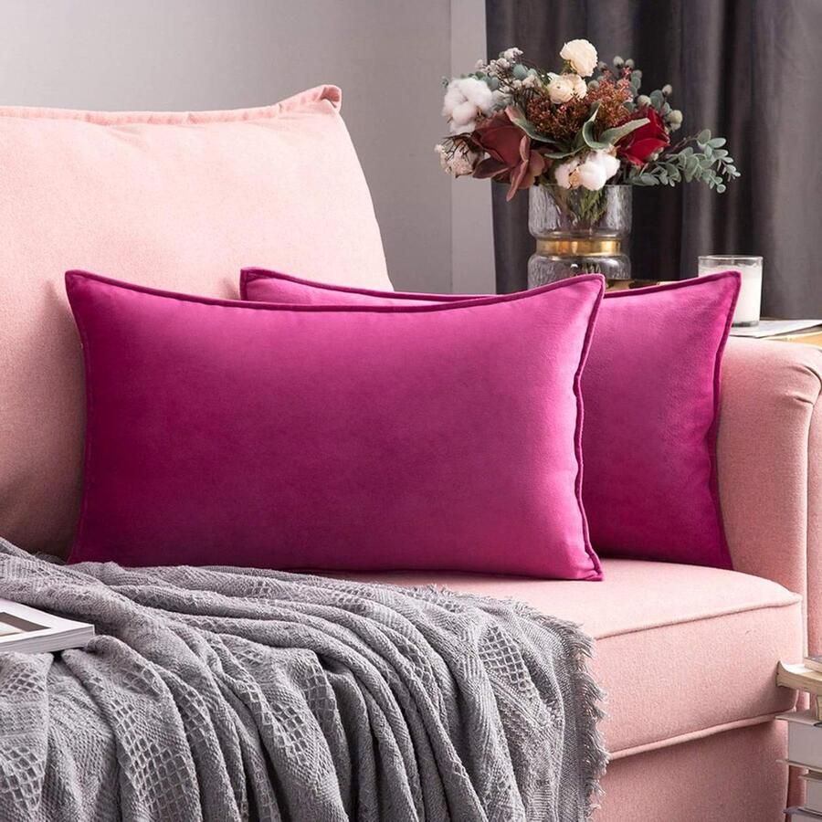 Fluweelzachte decoratieve vierkante kussenslopen met onzichtbare rits voor woonkamer bank slaapkamer 30 x 50 cm set van 2 stuks roze