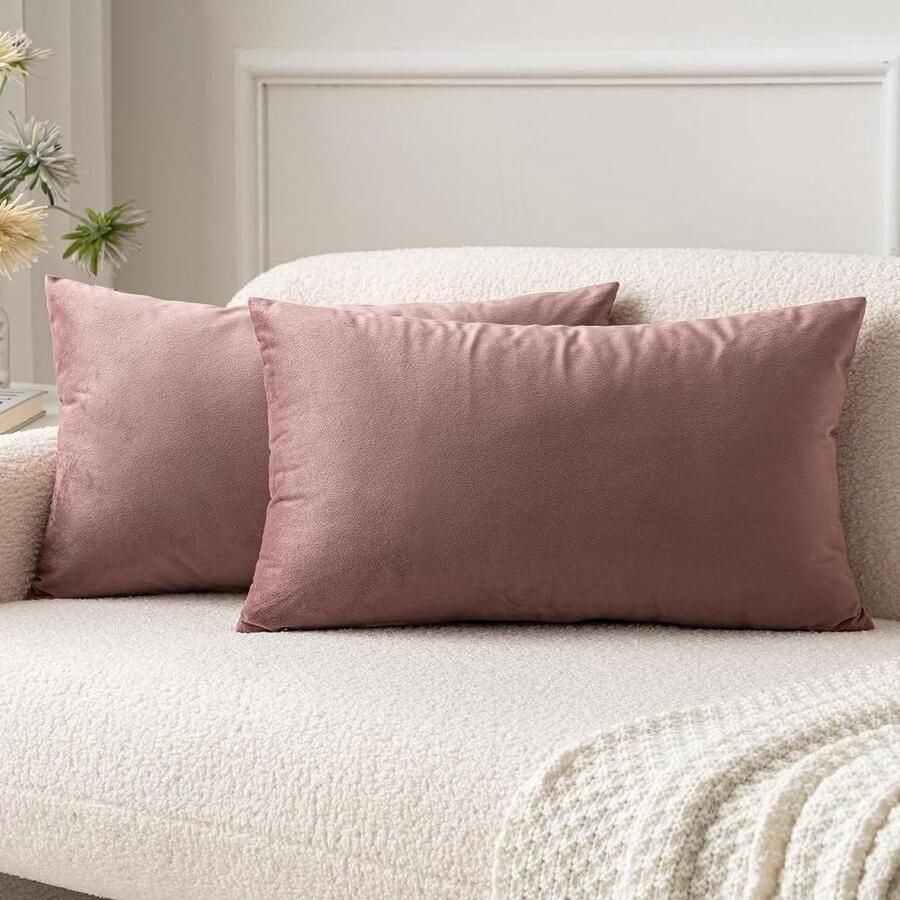 Fluweelzachte microvezel kussenhoes rechthoekig 30 x 50 cm 2 stuks oudroze onzichtbare rits decoratief voor bank of slaapkamer