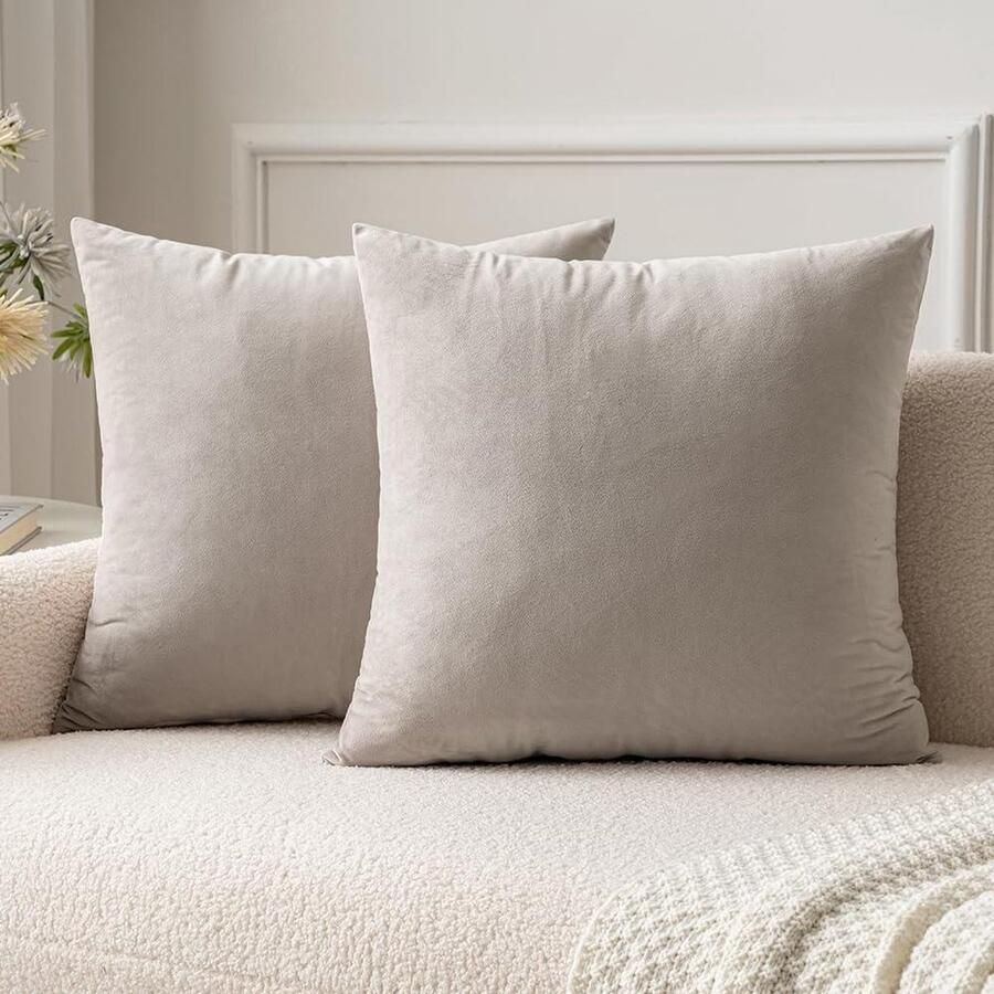 Fluweelzachte vierkante kussensloop decoratief woonkamer bank slaapkamer onzichtbare rits 30 x 30 cm 2 stuks grijsbruin Heart Wood