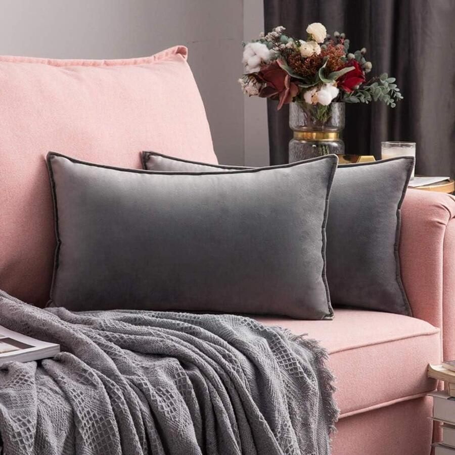 Fluweelzachte decoratieve vierkante kussenslopen kussenhoezen met onzichtbare rits woonkamer bank slaapkamer 40 x 60 cm set van 2 stuks lichtgrijs luxe uitstraling kussenhoes 60x60