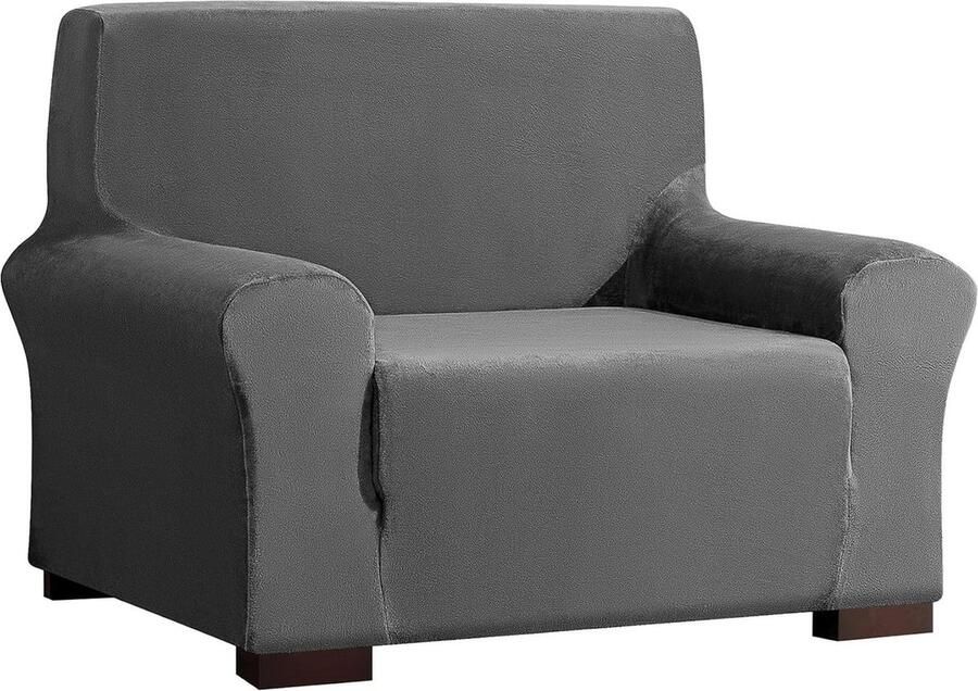 Fluwelen 1-zits bankhoes grijs elastische antislip bankovertrek woonkamer meubelbescherming