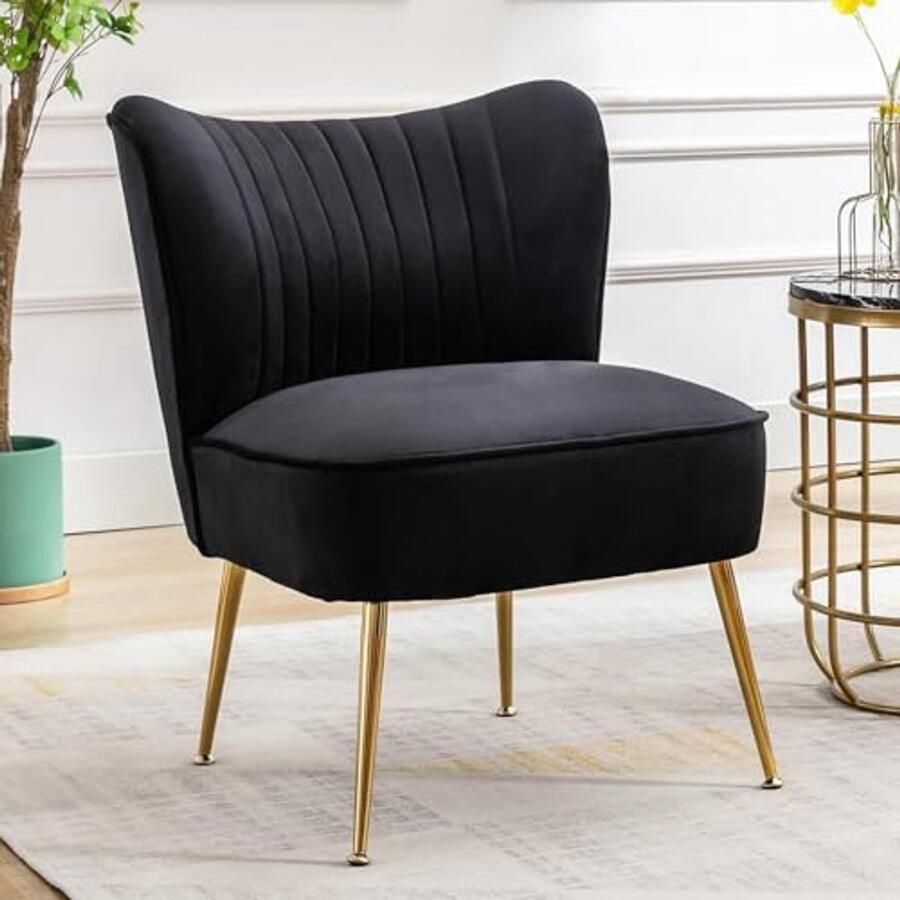 Fluwelen Accentstoel met Goudkleurige Metalen Poten Gestoffeerde Hoekstoel voor Woonkamer