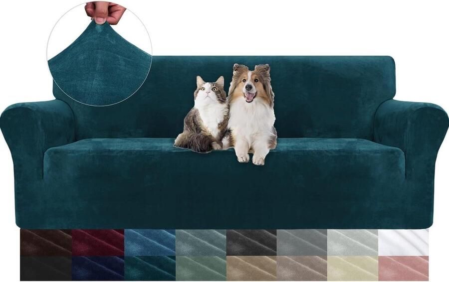 Fluwelen Bankhoes 3 Zits Universele Stretch Bankhoezen Met Armleuningen Elastische Soft Sofahoes Voor Woonkamer Krasbestendig Sofa Meubelhoes Voor Honden Kat Huisdier Donkergroen