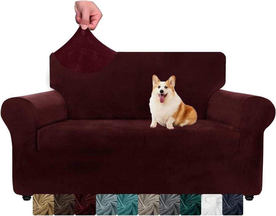Fluwelen bankhoes voor 2-zitsbank Dikke stretchbankhoes voor honden en huisdieren Antislip meubelbeschermer Donker koffiebruin